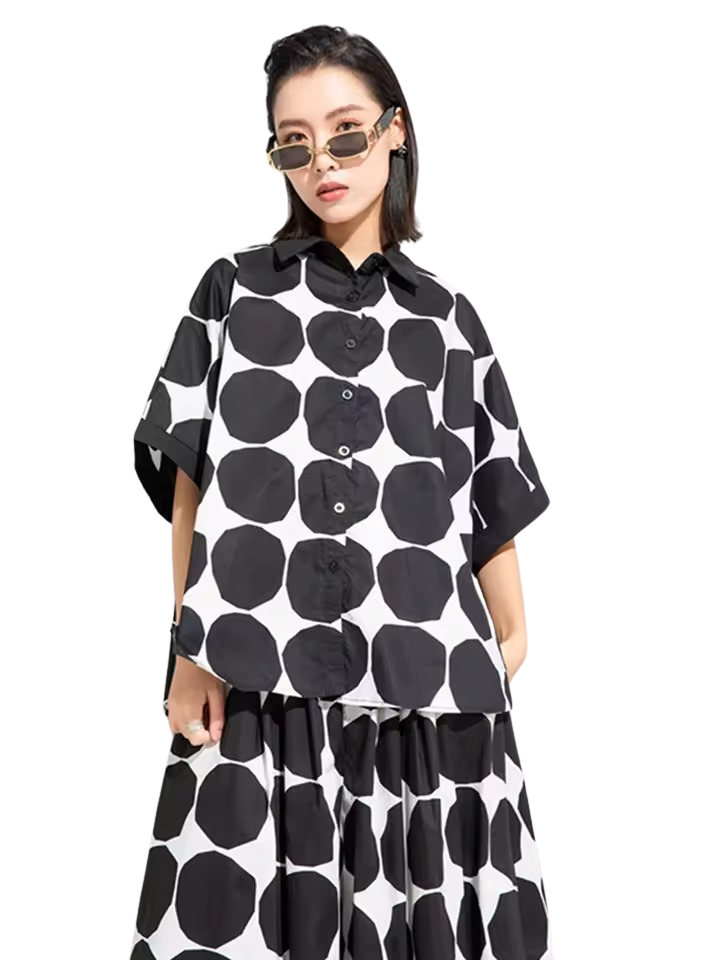 Robe chemise à pois rétro